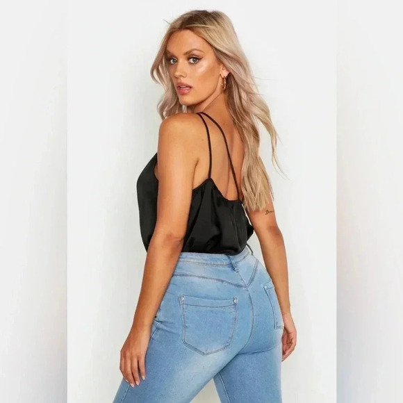 Boohoo PLUS ASYMMETRIC SATIN COWL CAMISOLE Black Size 14 NWT - Picture 3 of 9